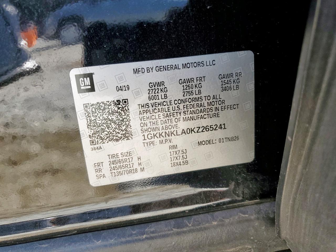 2019 GMC Acadia Sle VIN: 1GKKNKLA0KZ265241 Lot: 92215355