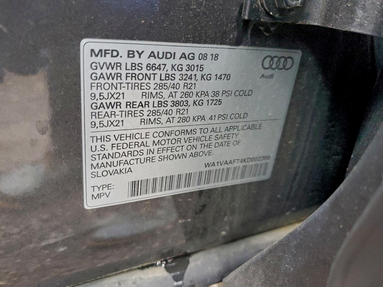 2019 Audi Q7 Prestige VIN: WA1VAAF74KD002398 Lot: 94056825