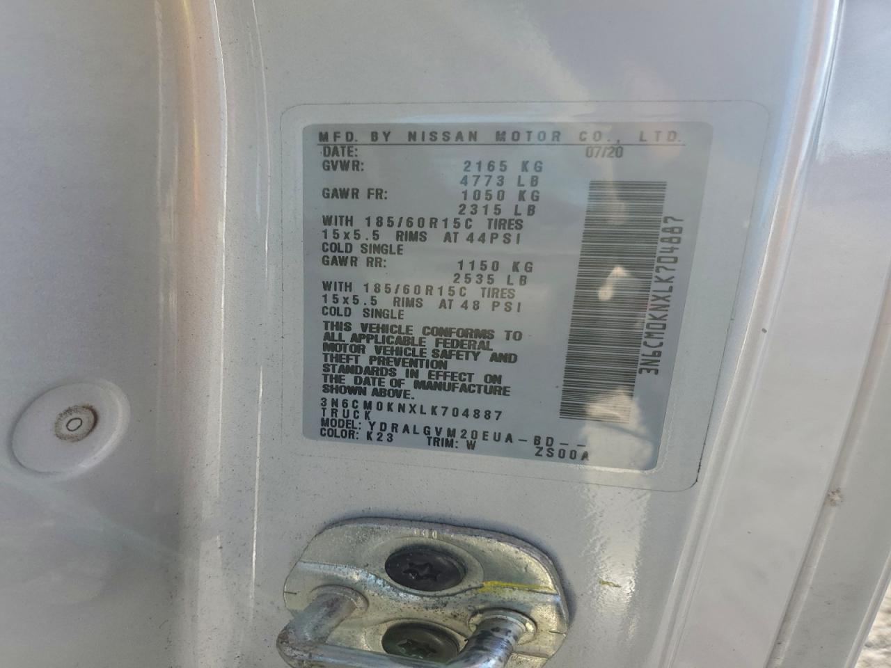 2020 Nissan Nv200 2.5S VIN: 3N6CM0KNXLK704887 Lot: 94312575