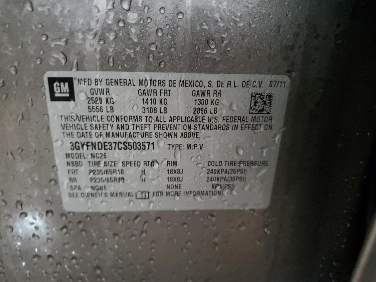 2012 Cadillac Srx Luxury Collection VIN: 3GYFNDE37CS503571 Lot: 92708065