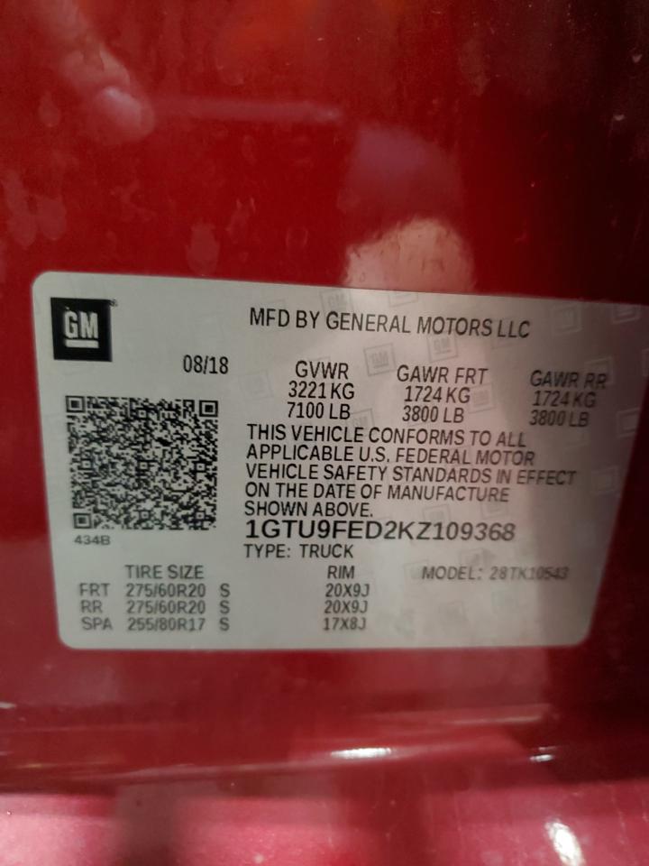 2019 GMC Sierra K1500 Denali VIN: 1GTU9FED2KZ109368 Lot: 89903345