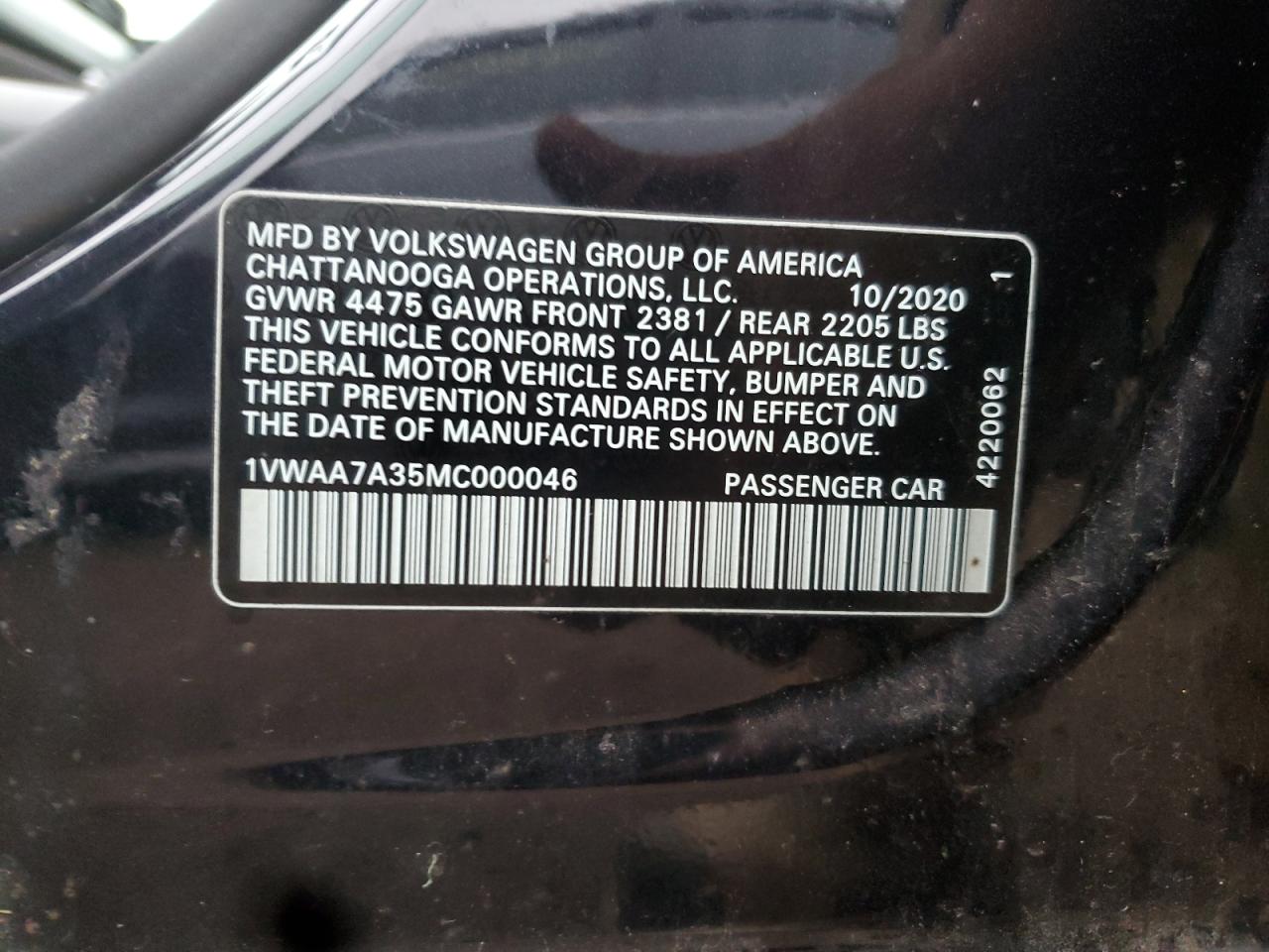 2021 Volkswagen Passat S VIN: 1VWAA7A35MC000046 Lot: 93614745