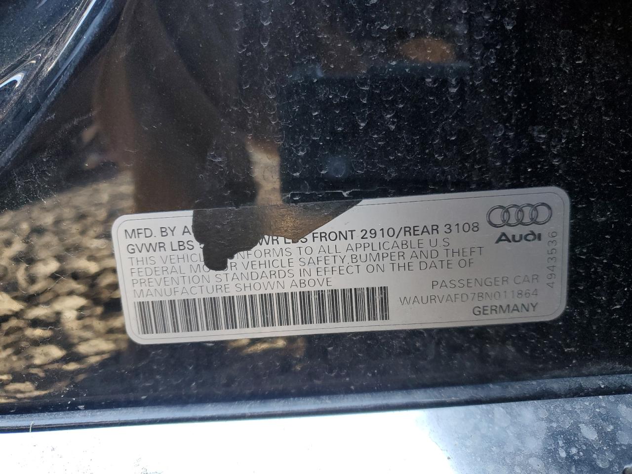 2011 Audi A8 L Quattro VIN: WAURVAFD7BN011864 Lot: 93730935