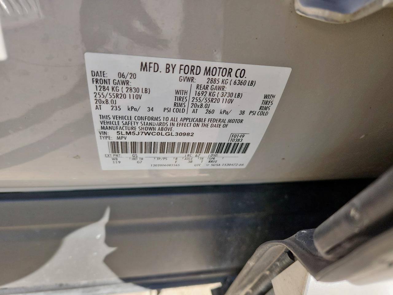 2020 Lincoln Aviator Reserve VIN: 5LM5J7WC0LGL30982 Lot: 92133425