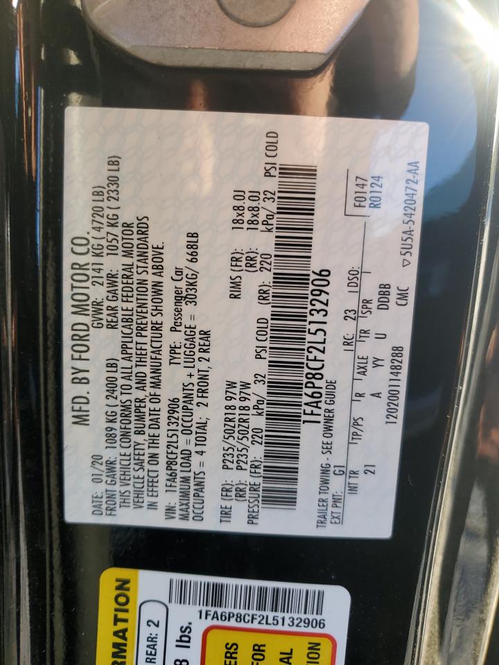 2020 Ford Mustang Gt VIN: 1FA6P8CF2L5132906 Lot: 92312945