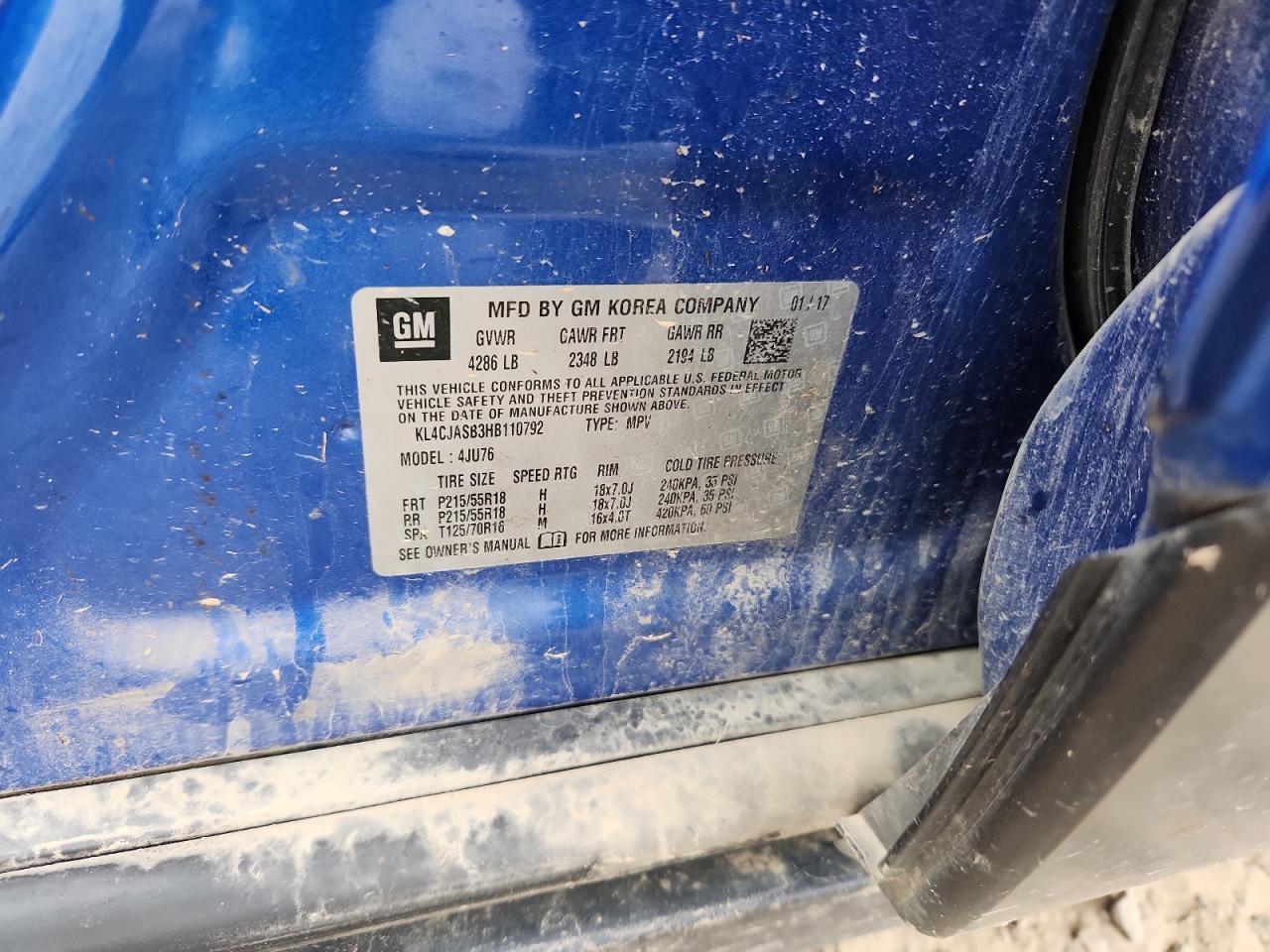 2017 Buick Encore Preferred VIN: KL4CJASB3HB110792 Lot: 91529975