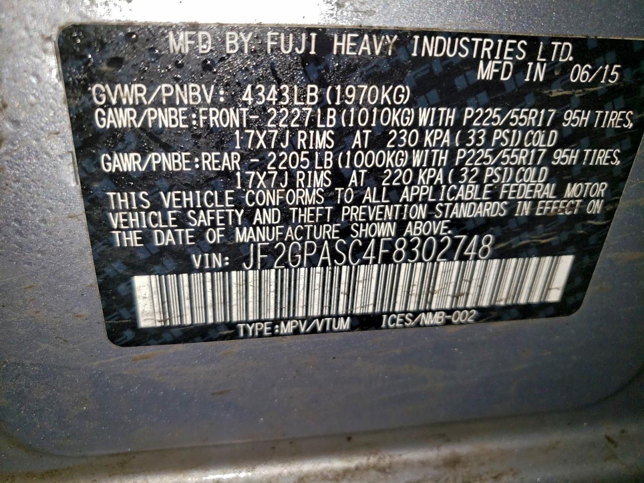 2015 Subaru Xv Crosstrek Sport Limited VIN: JF2GPASC4F8302748 Lot: 94421985