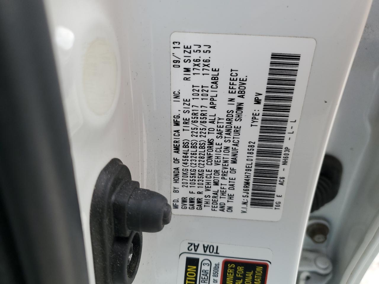 2014 Honda Cr-V Exl VIN: 5J6RM4H79EL018582 Lot: 91907805