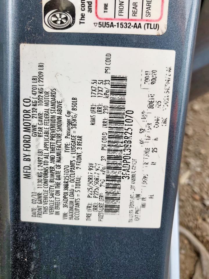 2011 Ford Fusion Hybrid VIN: 3FADP0L38BR251070 Lot: 93479335