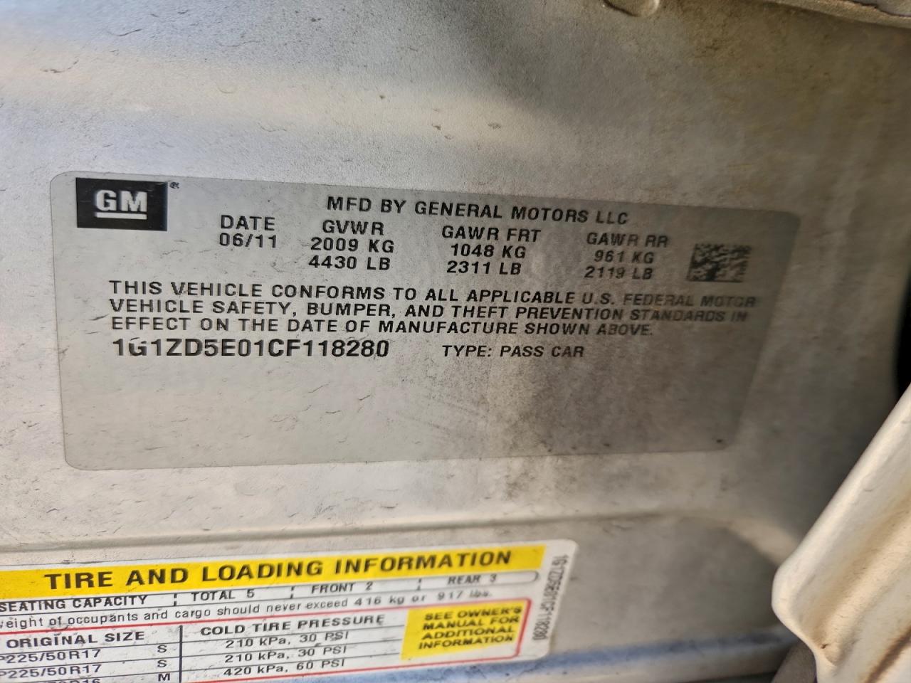 2012 Chevrolet Malibu 2Lt VIN: 1G1ZD5E01CF118280 Lot: 93237205