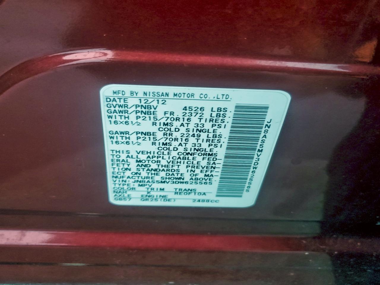 2013 Nissan Rogue S VIN: JN8AS5MV3DW625565 Lot: 94061345