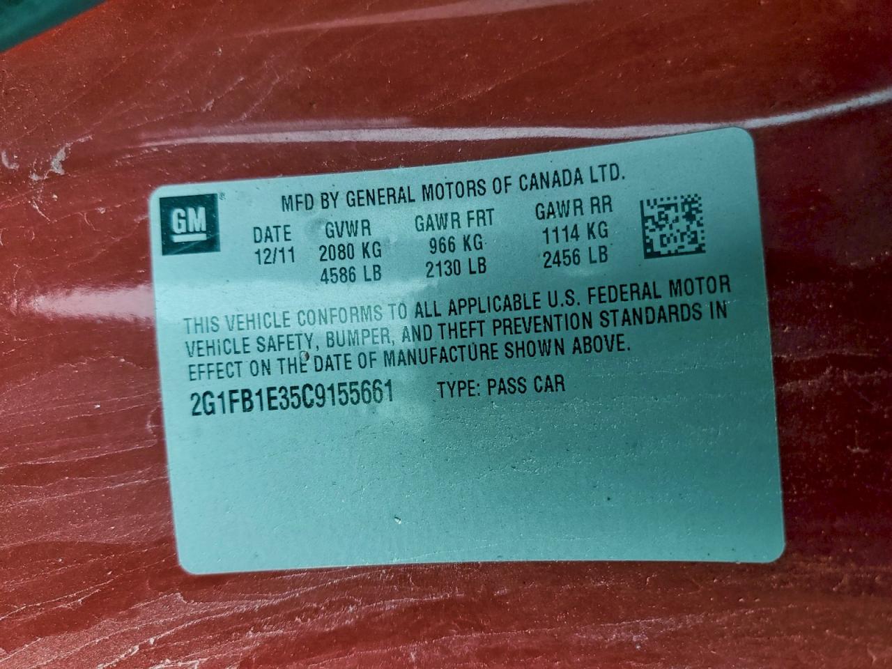 2012 Chevrolet Camaro Lt VIN: 2G1FB1E35C9155661 Lot: 94194815