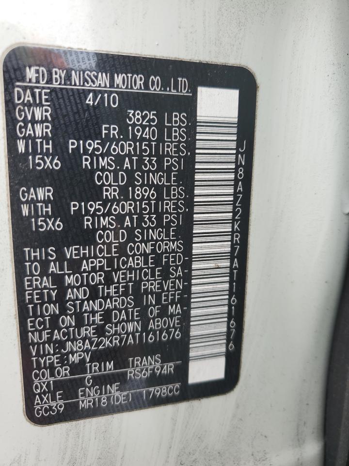 2010 Nissan Cube Base VIN: JN8AZ2KR7AT161676 Lot: 91489385