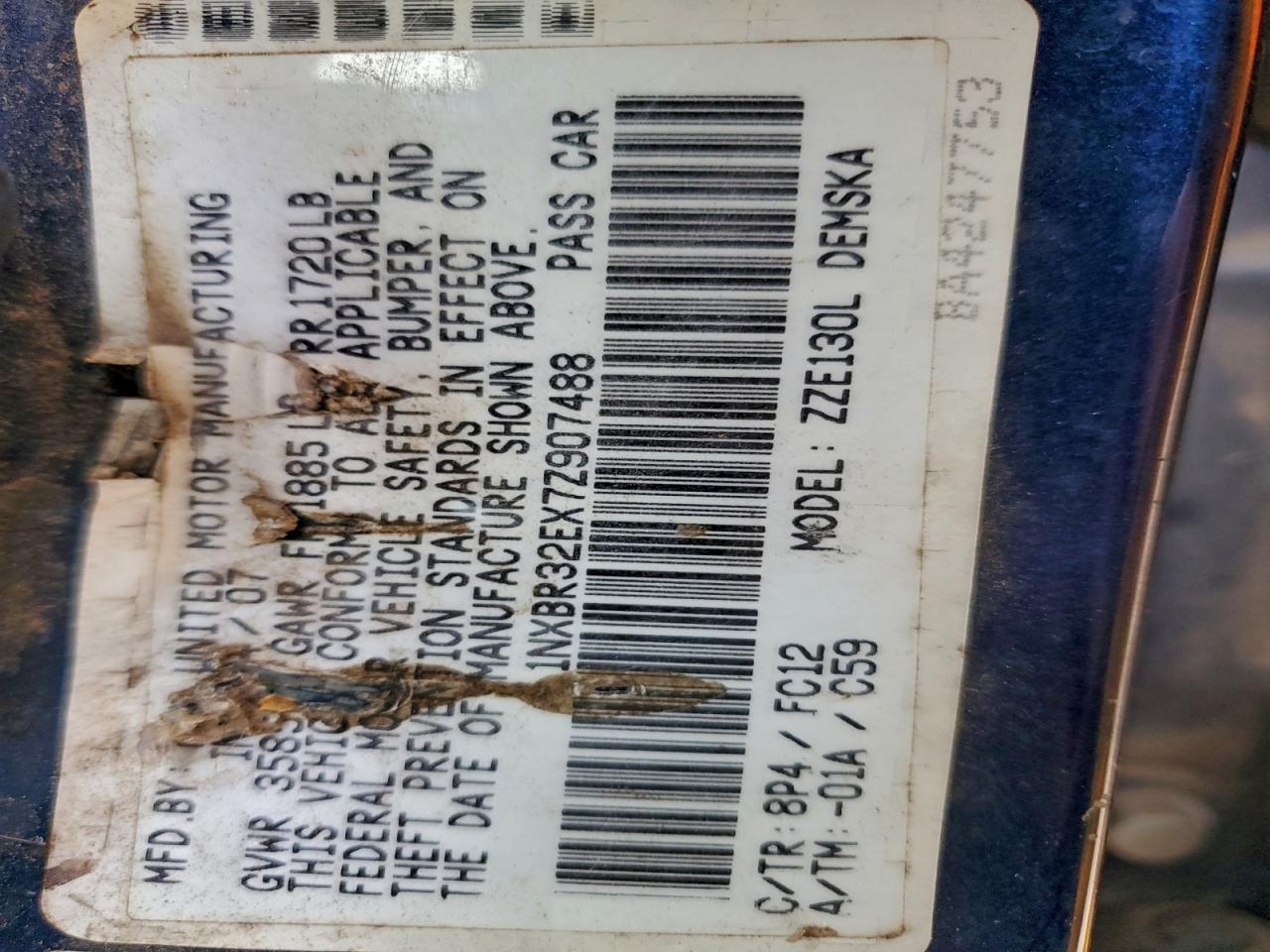 2007 Toyota Corolla Ce VIN: 1NXBR32EX7Z907488 Lot: 94264855