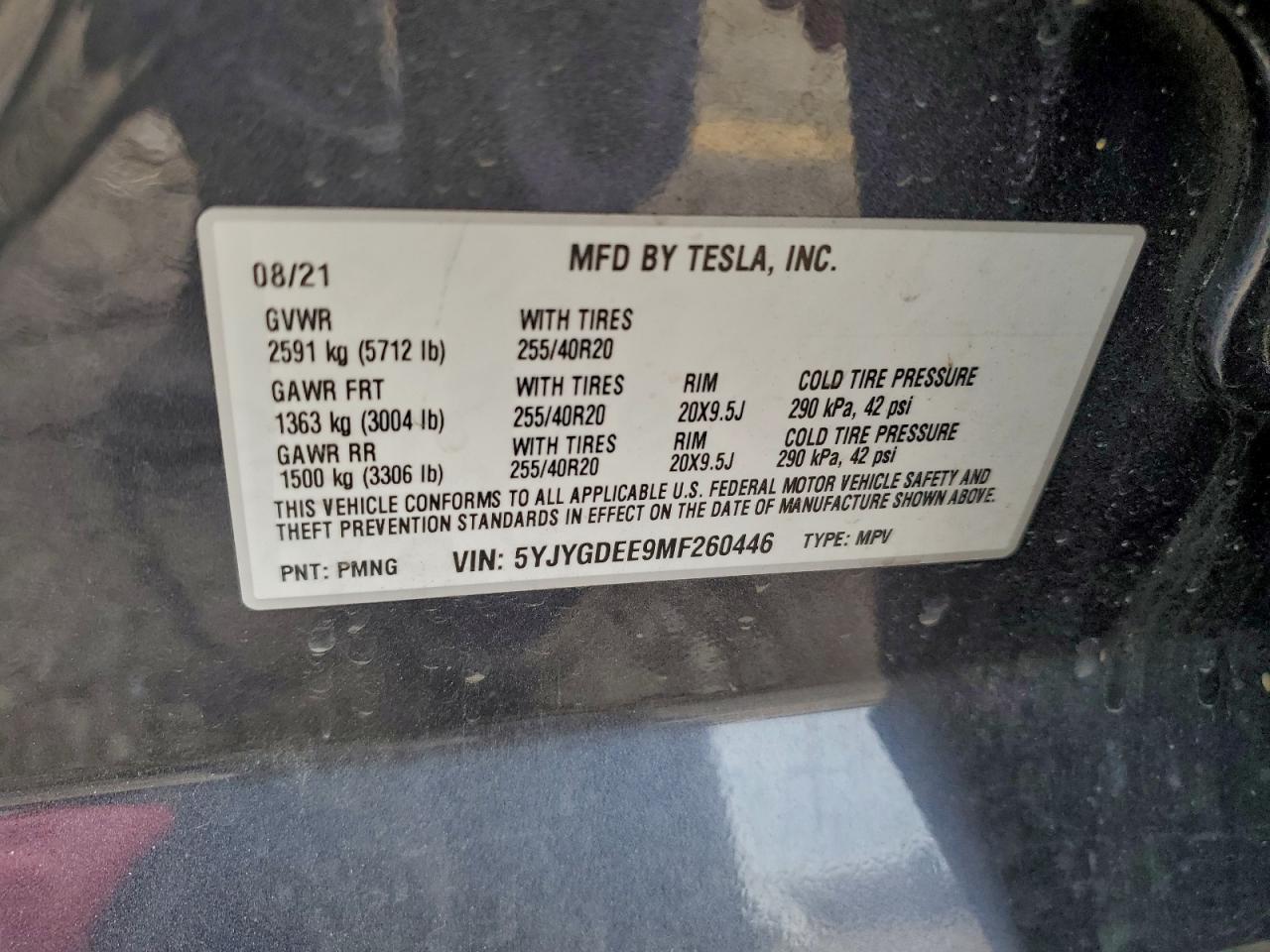 2021 Tesla Model Y VIN: 5YJYGDEE9MF260446 Lot: 93981885