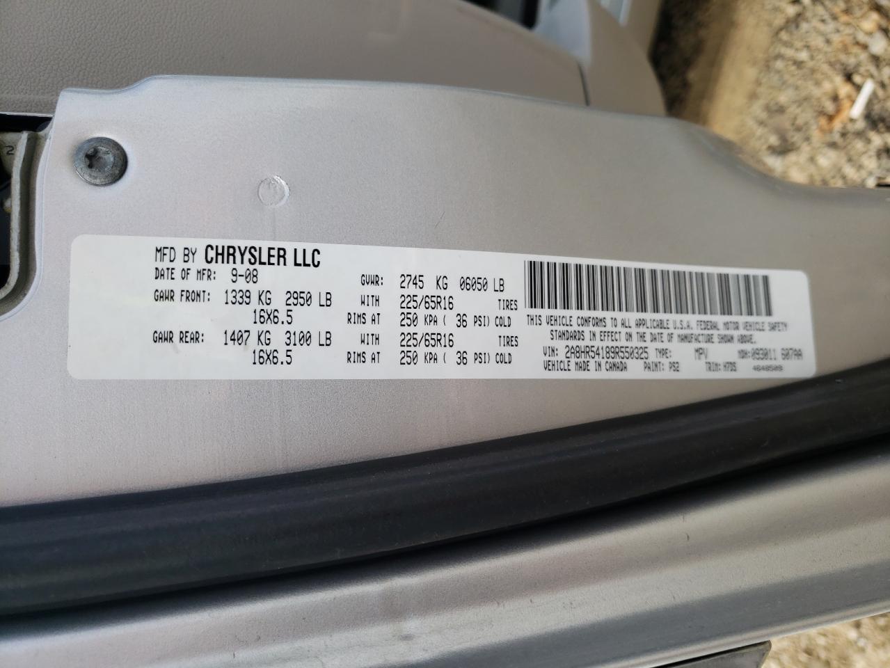 2009 Chrysler Town & Country Touring VIN: 2A8HR54189R550325 Lot: 91804495