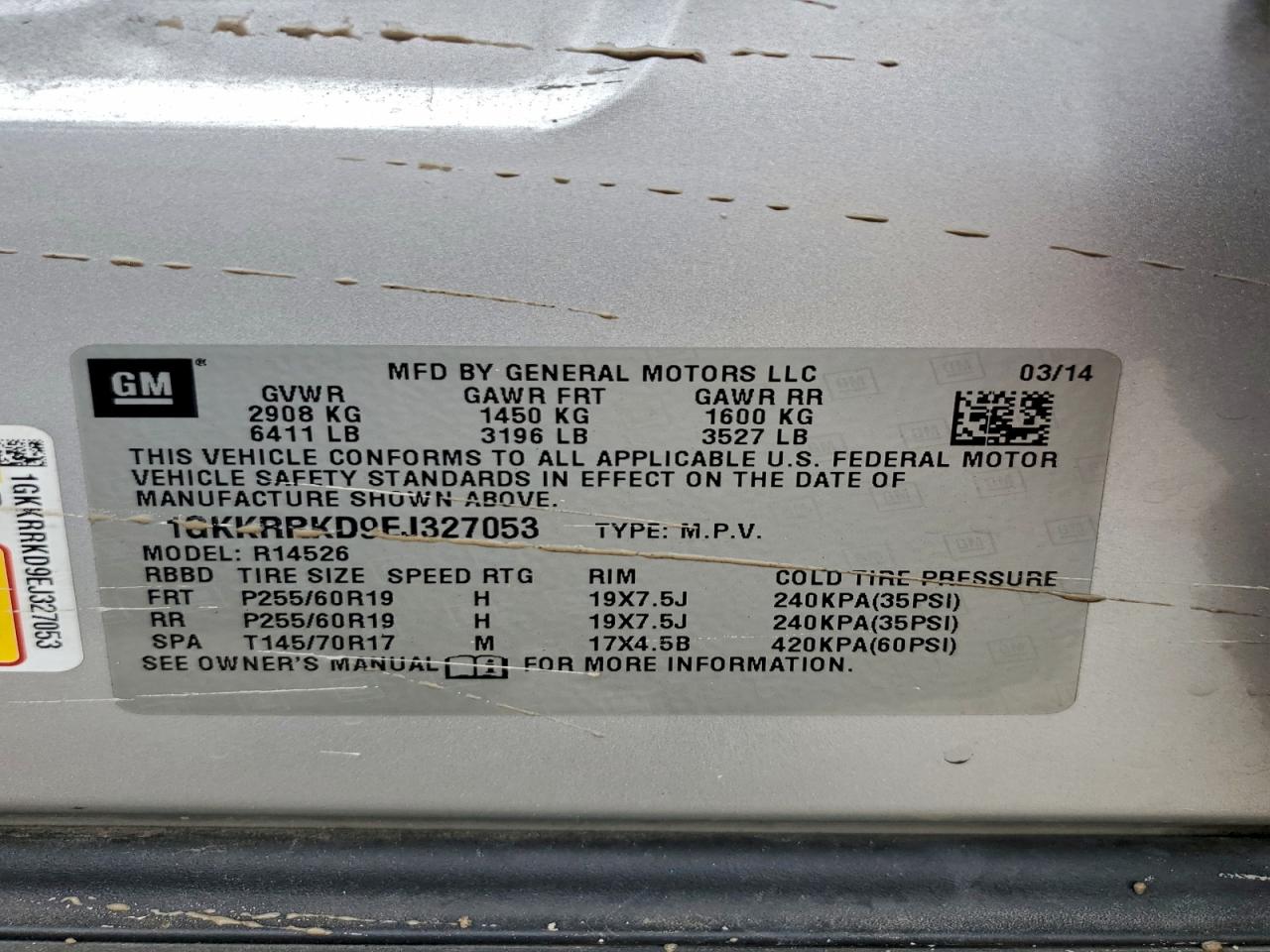 2014 GMC Acadia Slt-1 VIN: 1GKKRRKD9EJ327053 Lot: 93837615