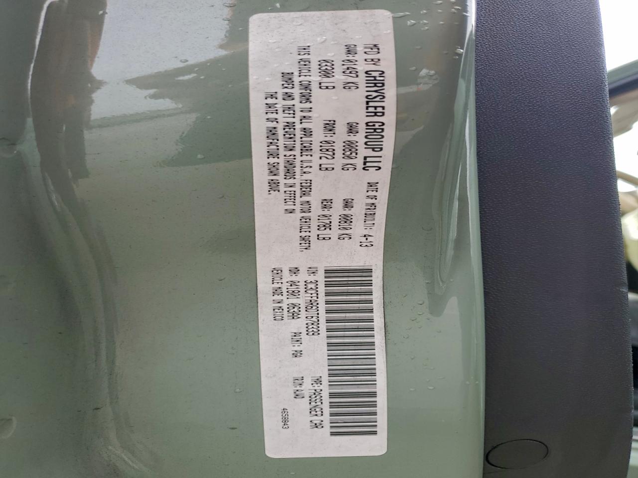 2013 Fiat 500 Pop VIN: 3C3CFFAR6DT678339 Lot: 94314455