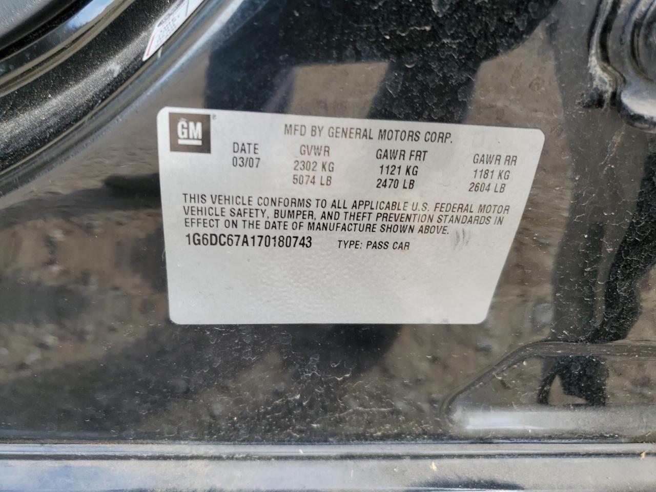 2007 Cadillac Sts VIN: 1G6DC67A170180743 Lot: 93911125