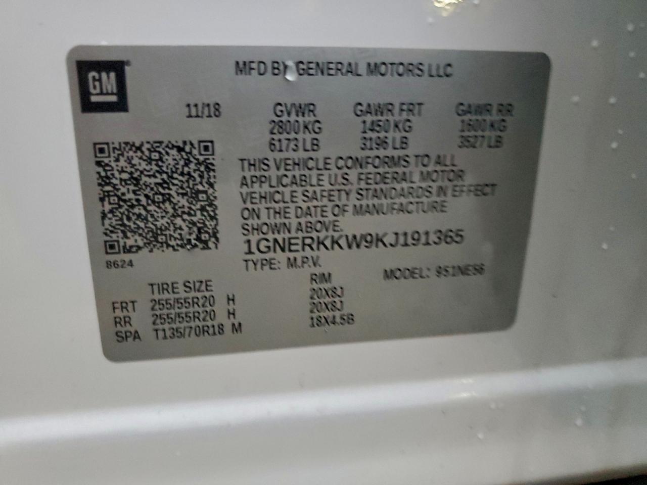 2019 Chevrolet Traverse Premier VIN: 1GNERKKW9KJ191365 Lot: 93824425