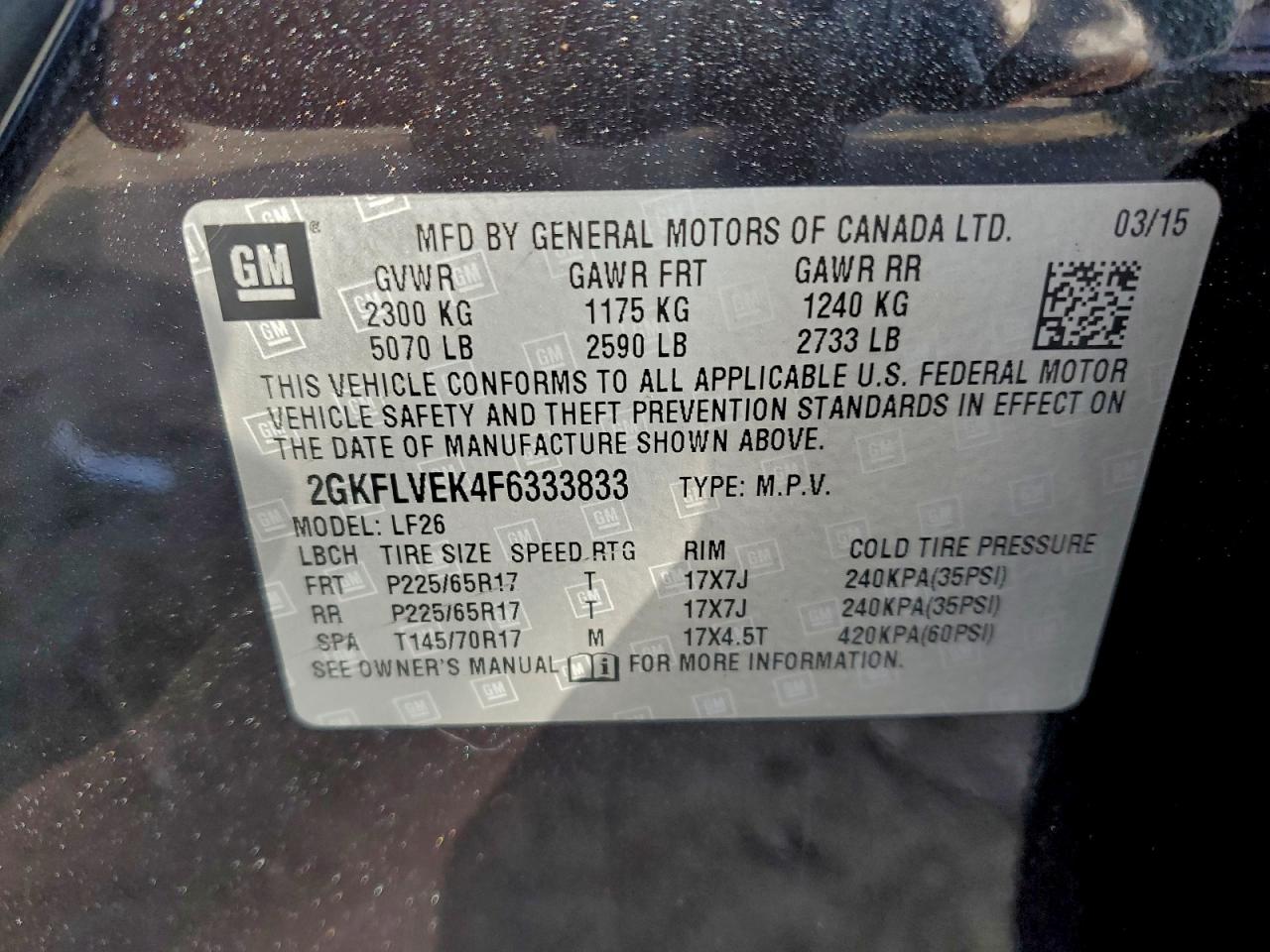 2015 GMC Terrain Sle VIN: 2GKFLVEK4F6333833 Lot: 94301795