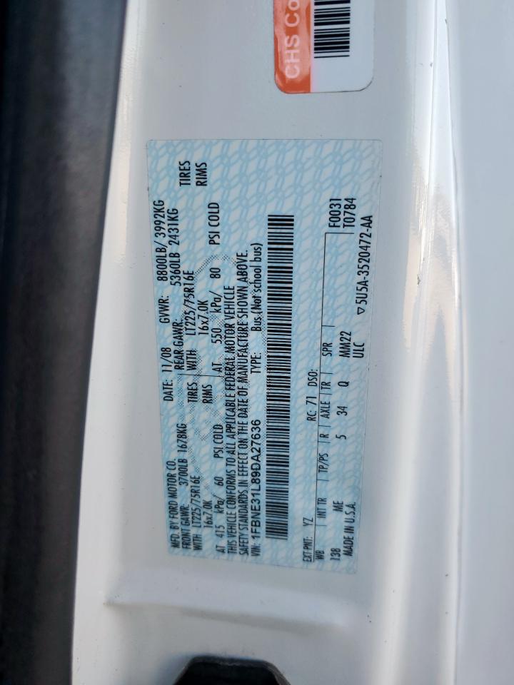 2009 Ford Econoline E350 Super Duty Wagon VIN: 1FBNE31L89DA27636 Lot: 92701035