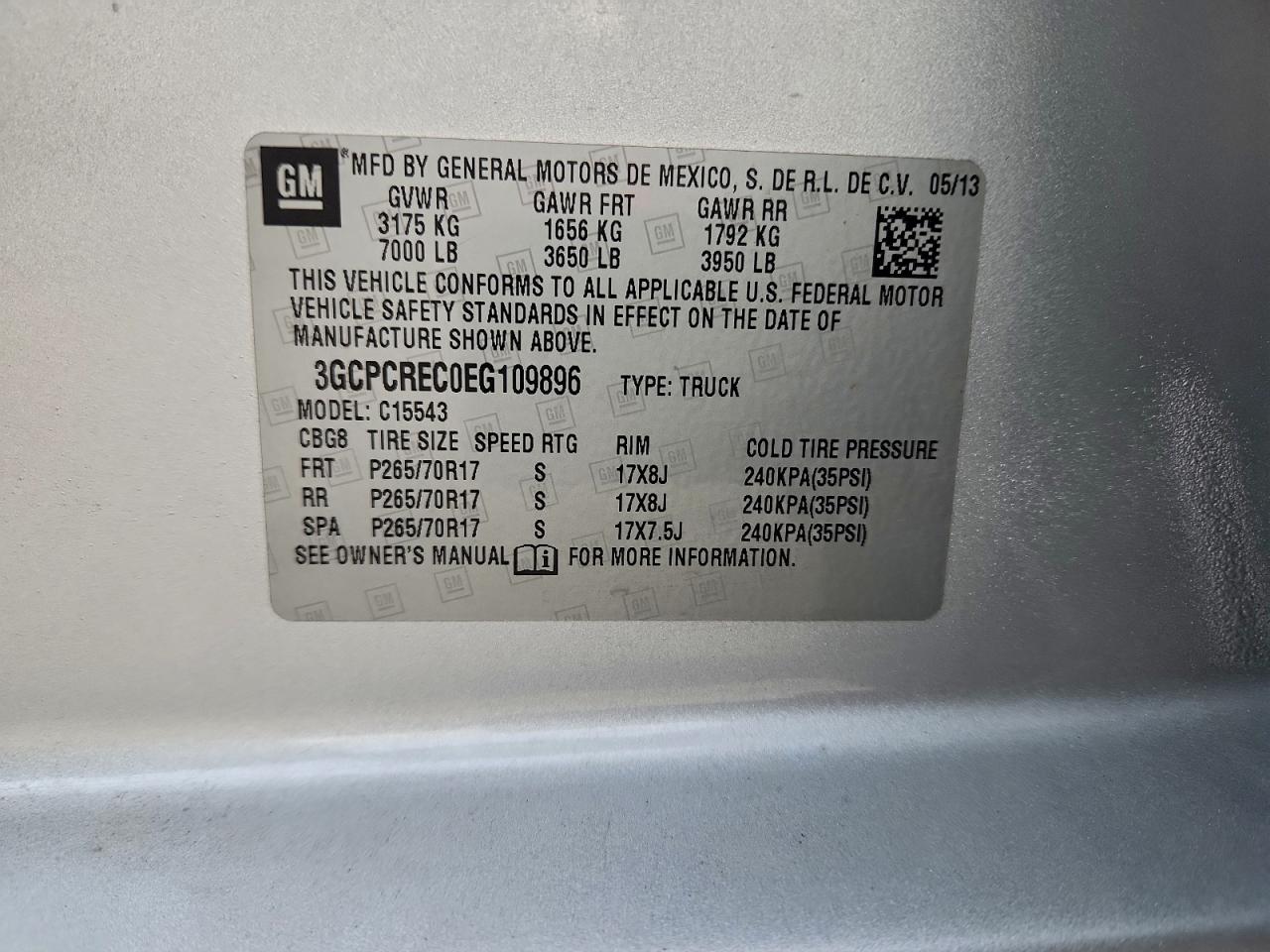 2014 Chevrolet Silverado C1500 Lt VIN: 3GCPCREC0EG109896 Lot: 94176665