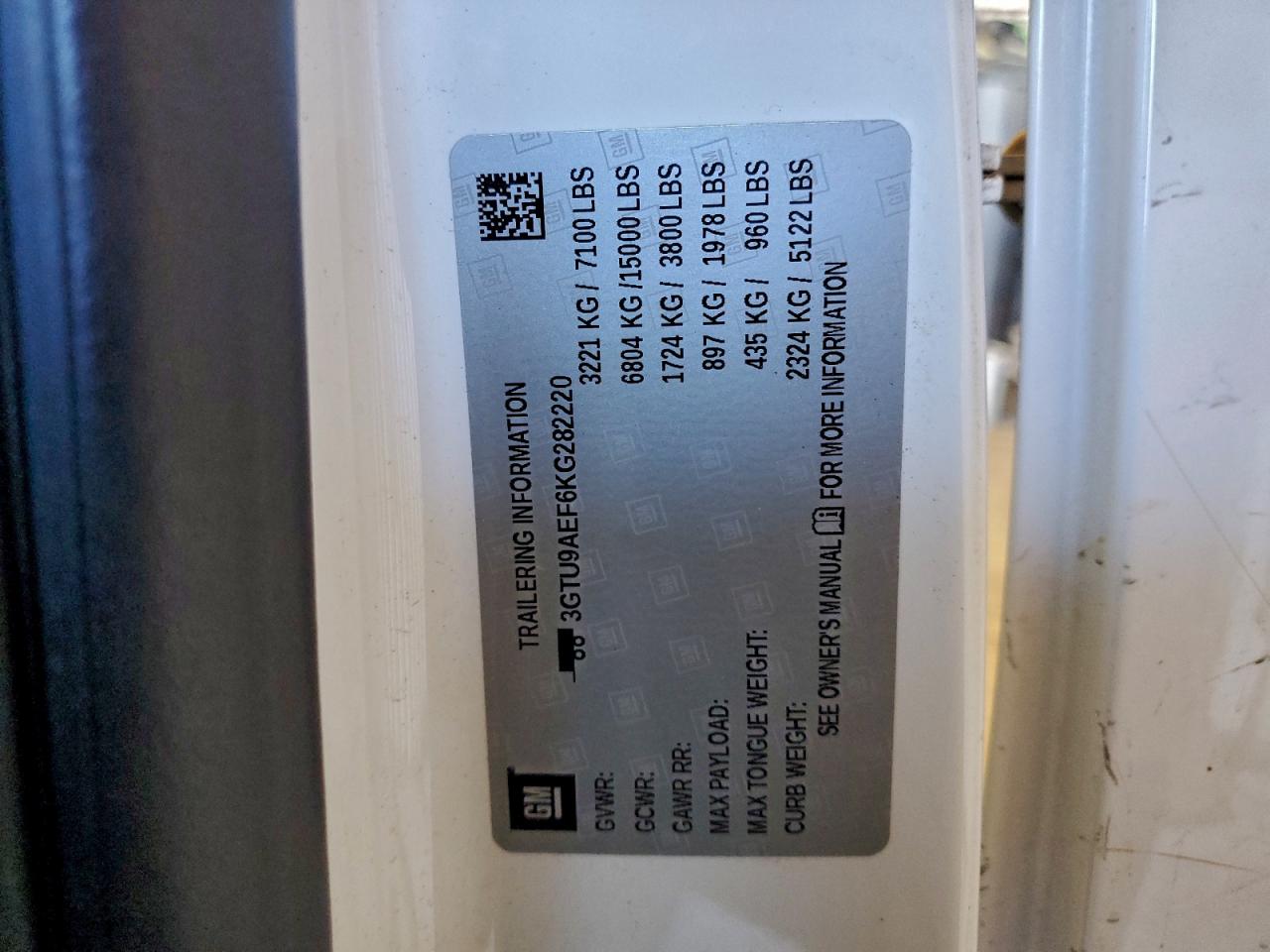 2019 GMC Sierra K1500 VIN: 3GTU9AEF6KG282220 Lot: 94059075