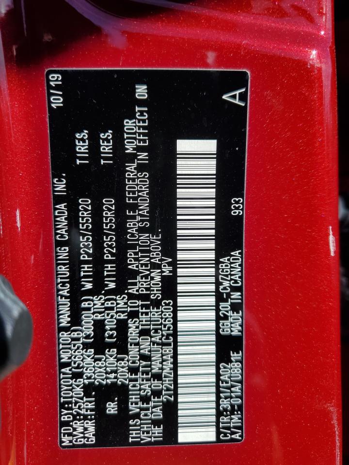 2020 Lexus Rx 350 VIN: 2T2HZMAA8LC156803 Lot: 92208655