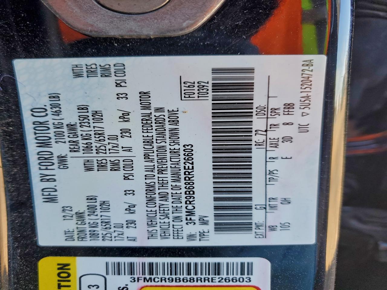 2024 Ford Bronco Sport Big Bend VIN: 3FMCR9B68RRE26603 Lot: 93685675