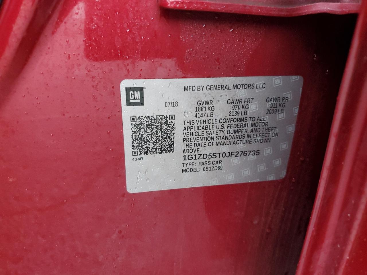 2018 Chevrolet Malibu Lt VIN: 1G1ZD5ST0JF276735 Lot: 91686465