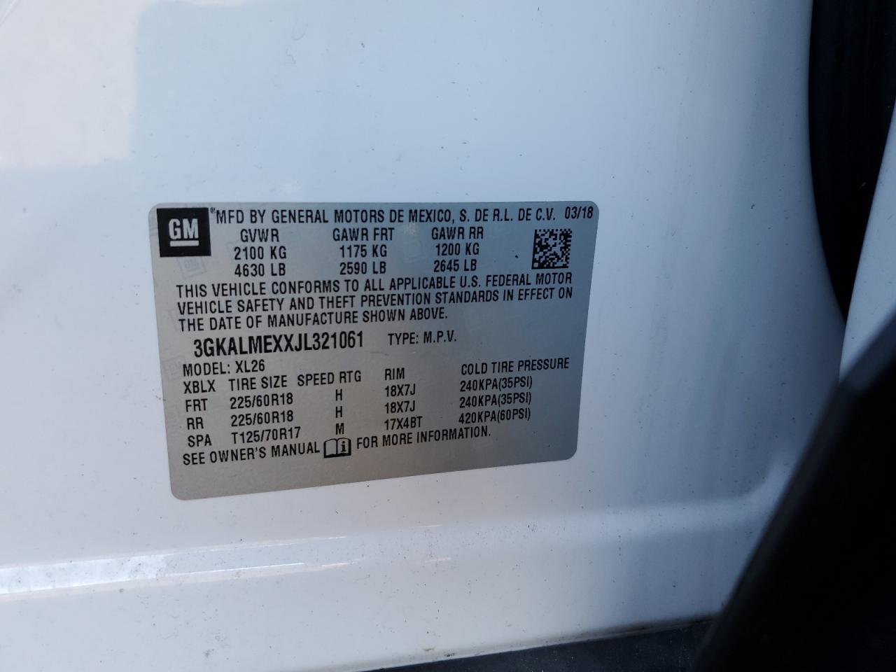 2018 GMC Terrain Sle VIN: 3GKALMEXXJL321061 Lot: 92825975