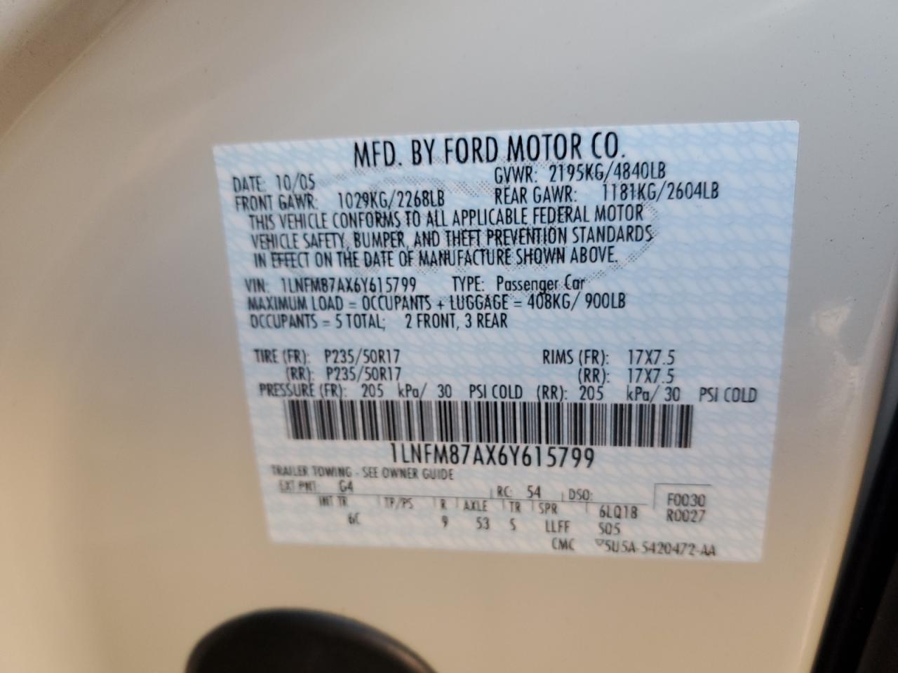 2006 Lincoln Ls VIN: 1LNFM87AX6Y615799 Lot: 93384055