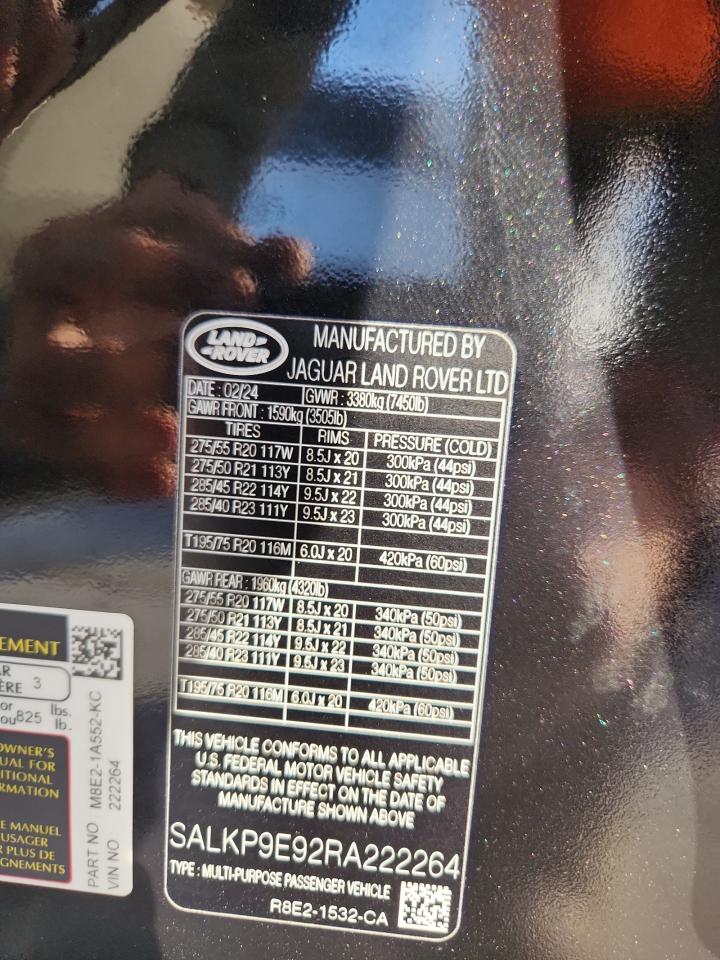 2024 Land Rover Range Rover Se VIN: SALKP9E92RA222264 Lot: 92480585