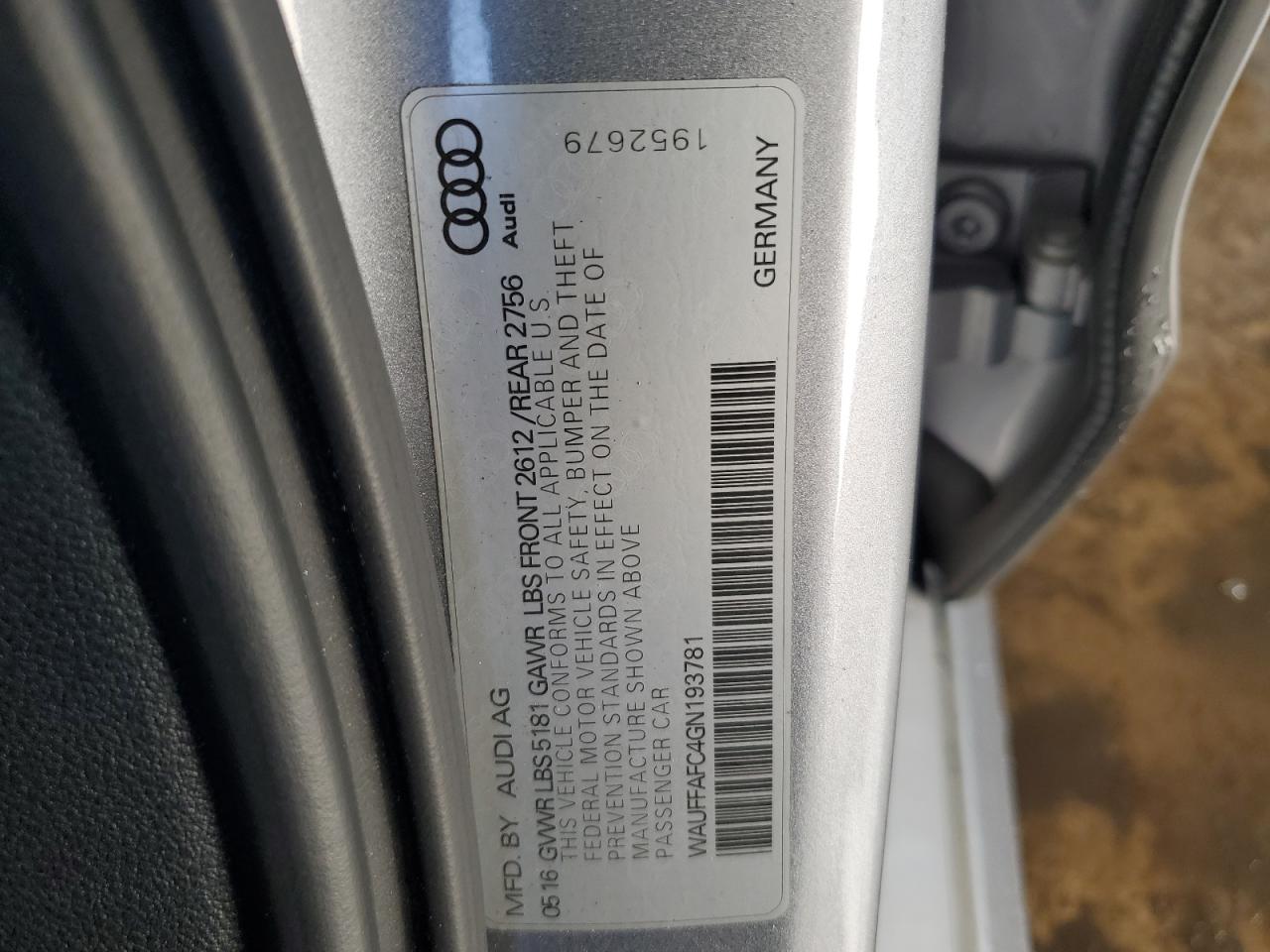 2016 Audi A6 Premium VIN: WAUFFAFC4GN193781 Lot: 91089395