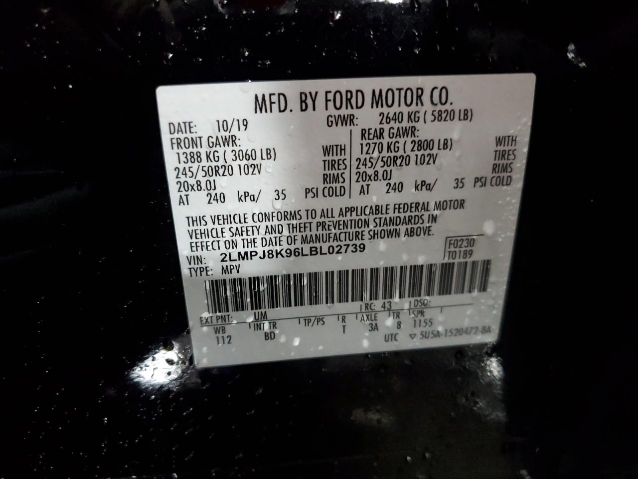 2020 Lincoln Nautilus Reserve VIN: 2LMPJ8K96LBL02739 Lot: 91452585