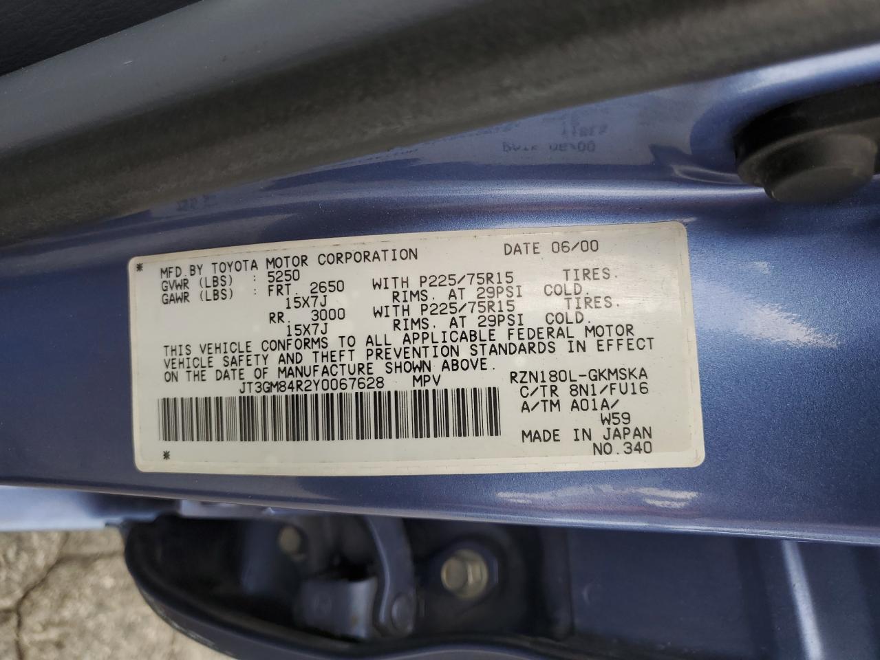 2000 Toyota 4Runner VIN: JT3GM84R2Y0067628 Lot: 93271995