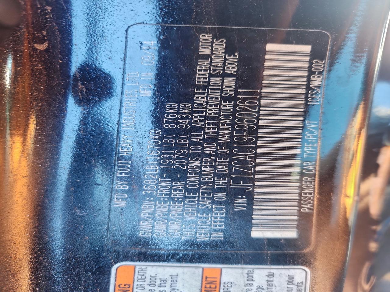 2015 Subaru Brz 2.0 Limited VIN: JF1ZCAC19F9602611 Lot: 92641665