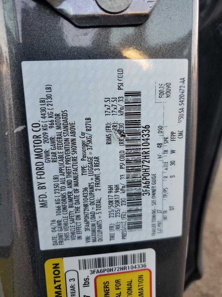 2017 Ford Fusion Se VIN: 3FA6P0H72HR104336 Lot: 92495165