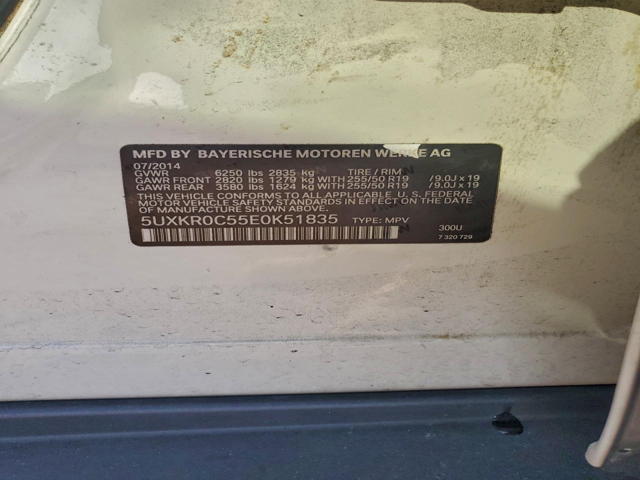 2014 BMW X5 xDrive35I VIN: 5UXKR0C55E0K51835 Lot: 93888235