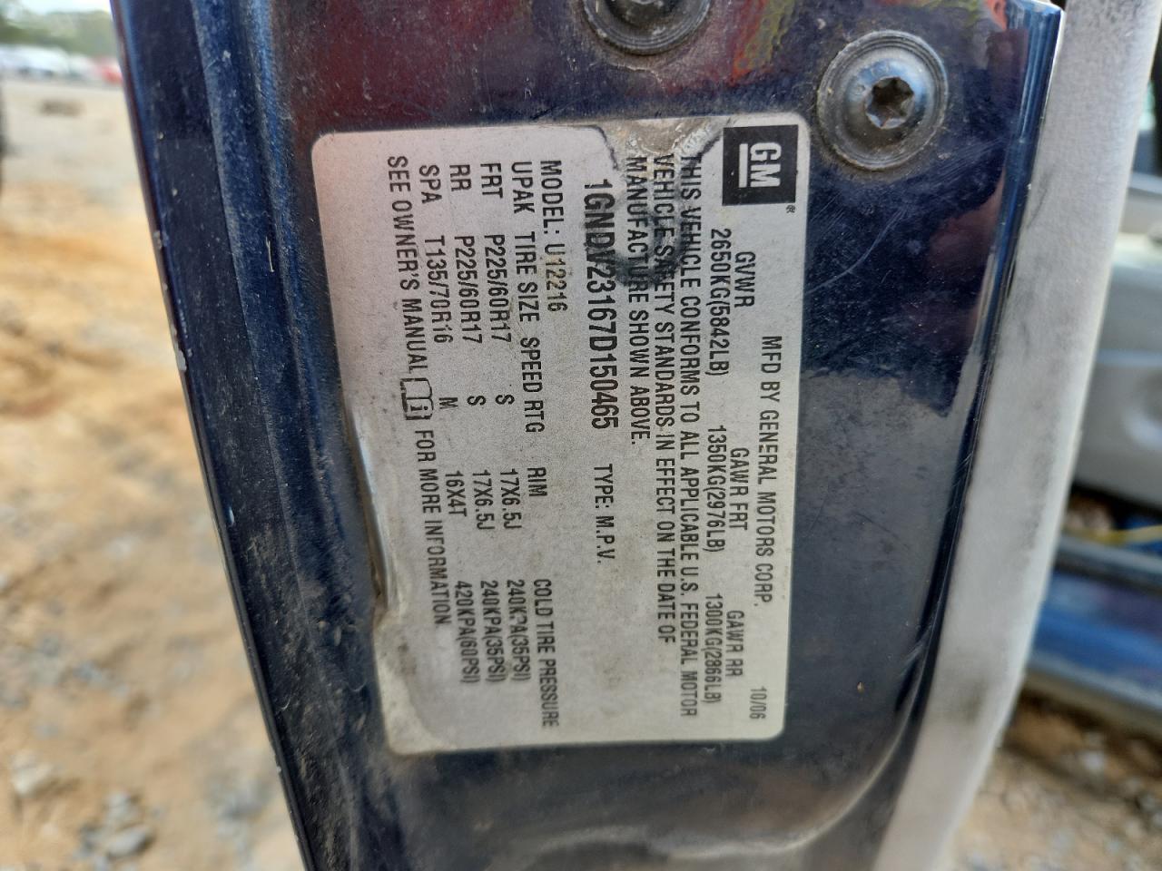 2007 Chevrolet Uplander Ls VIN: 1GNDV23167D150465 Lot: 92648575