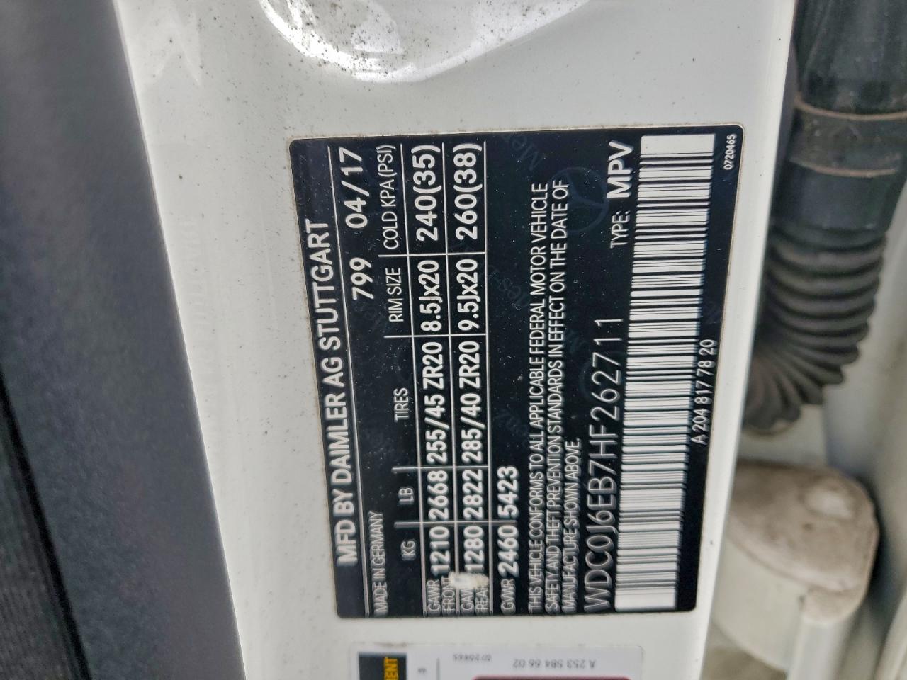 2017 Mercedes-Benz Glc Coupe 43 4Matic Amg VIN: WDC0J6EB7HF262711 Lot: 93977185