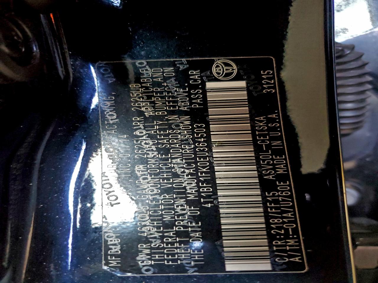 2014 Toyota Camry L VIN: 4T1BF1FK0EU364503 Lot: 94492205