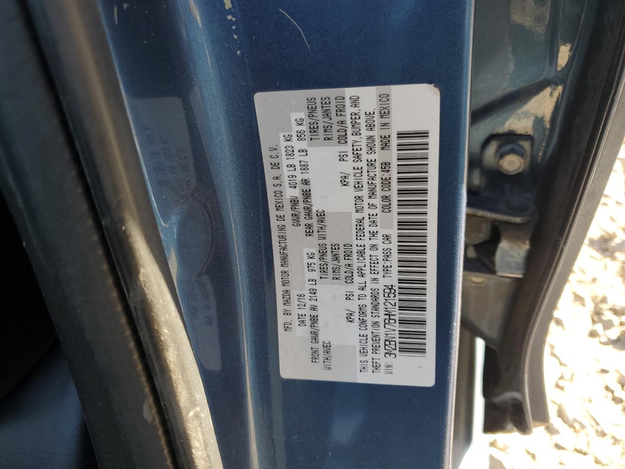 2017 Mazda 3 Touring VIN: 3MZBN1V76HM121594 Lot: 91258075