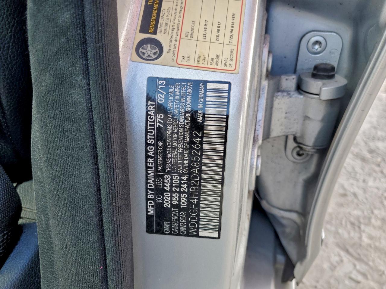 2013 Mercedes-Benz C 250 VIN: WDDGF4HB2DA852642 Lot: 94048915