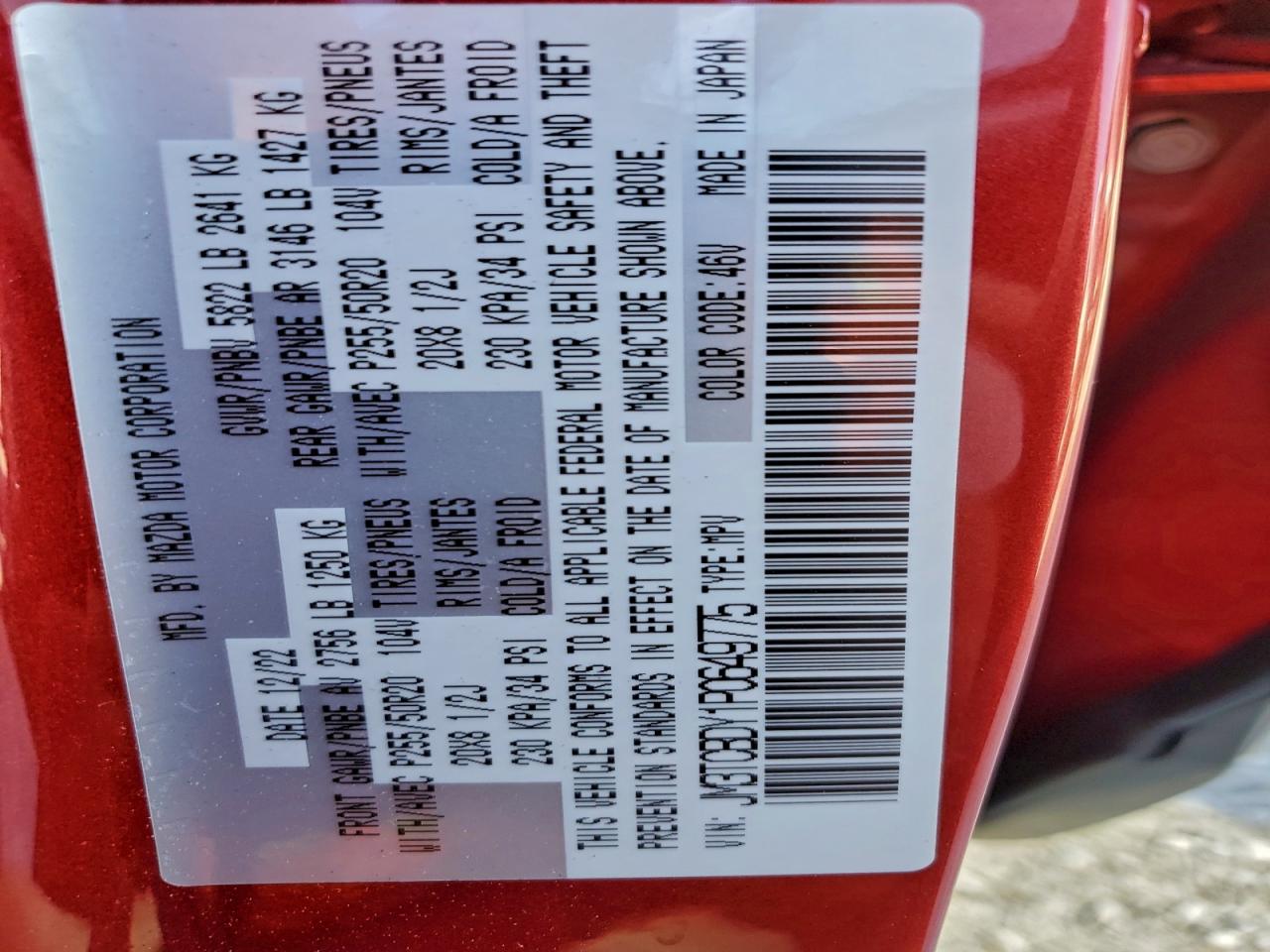 2023 Mazda Cx-9 Grand Touring VIN: JM3TCBDY1P0649775 Lot: 94477855