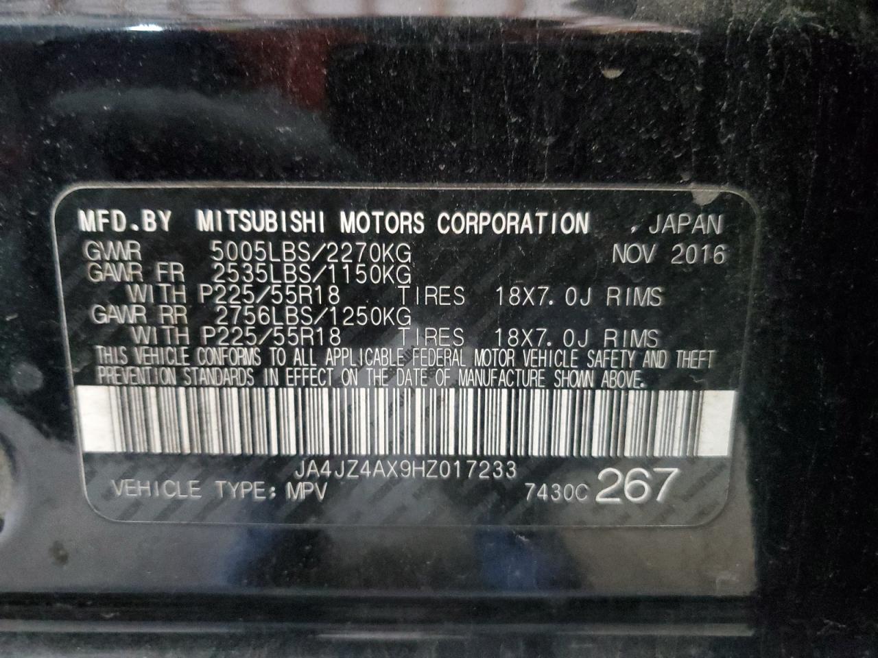 2017 Mitsubishi Outlander Gt VIN: JA4JZ4AX9HZ017233 Lot: 93227845