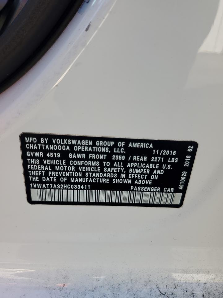 2017 Volkswagen Passat S VIN: 1VWAT7A32HC033411 Lot: 92269025