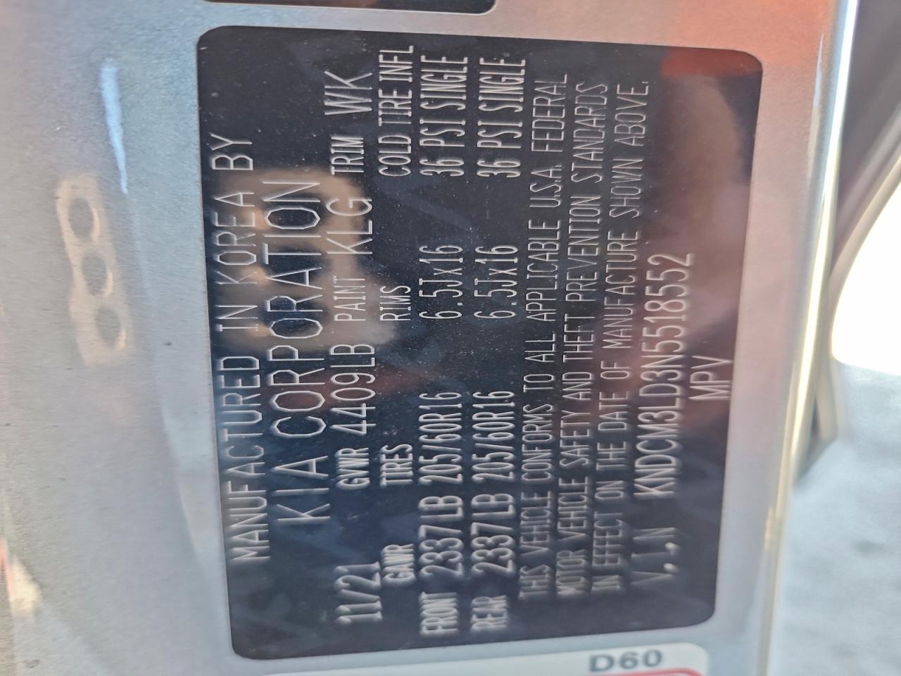 2022 Kia Niro Lxs VIN: KNDCM3LD3N5518552 Lot: 94134425