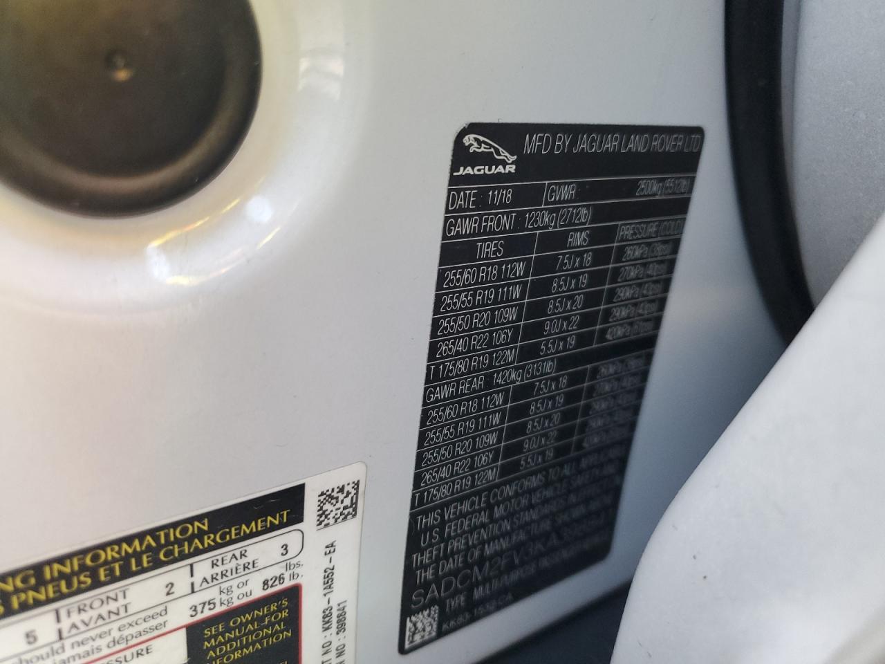 2019 Jaguar F-Pace S VIN: SADCM2FV3KA398841 Lot: 90812525